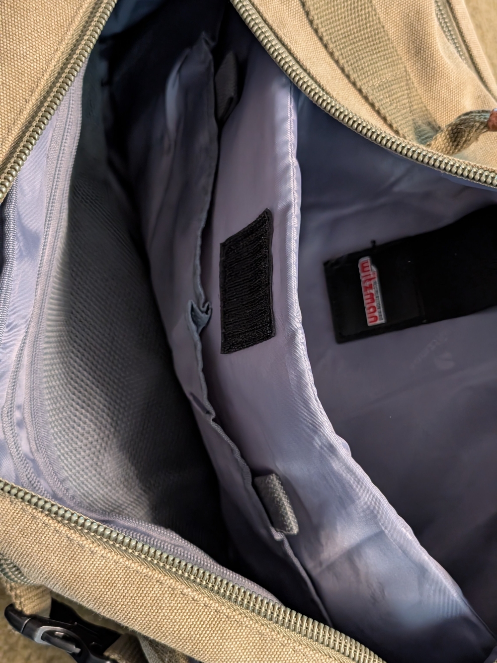 Canvas Travel Backpack in Khaki with Leather Accents - Picture 5 of 13